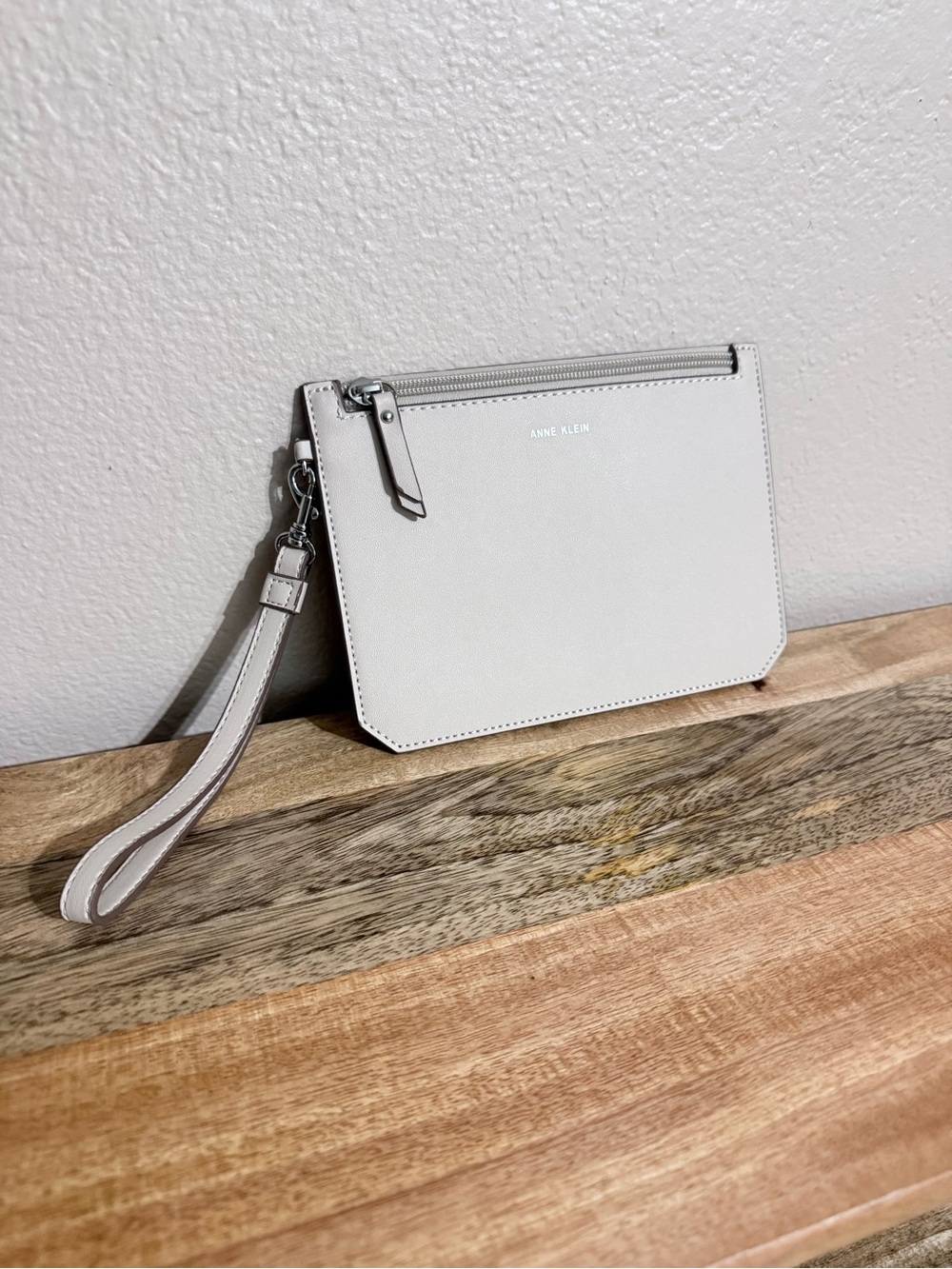 Anne Klein Cream Wristlet Clutch with Detachable Strap